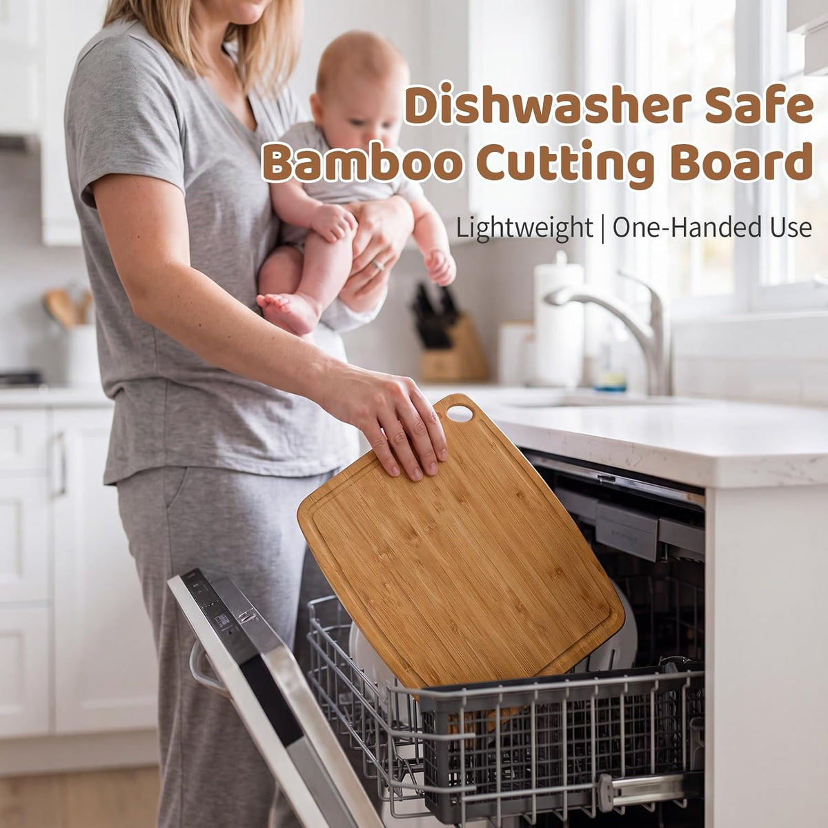 Dishwasher Safe Cutting Board,Bamboo Cutting Board with Juice Groove