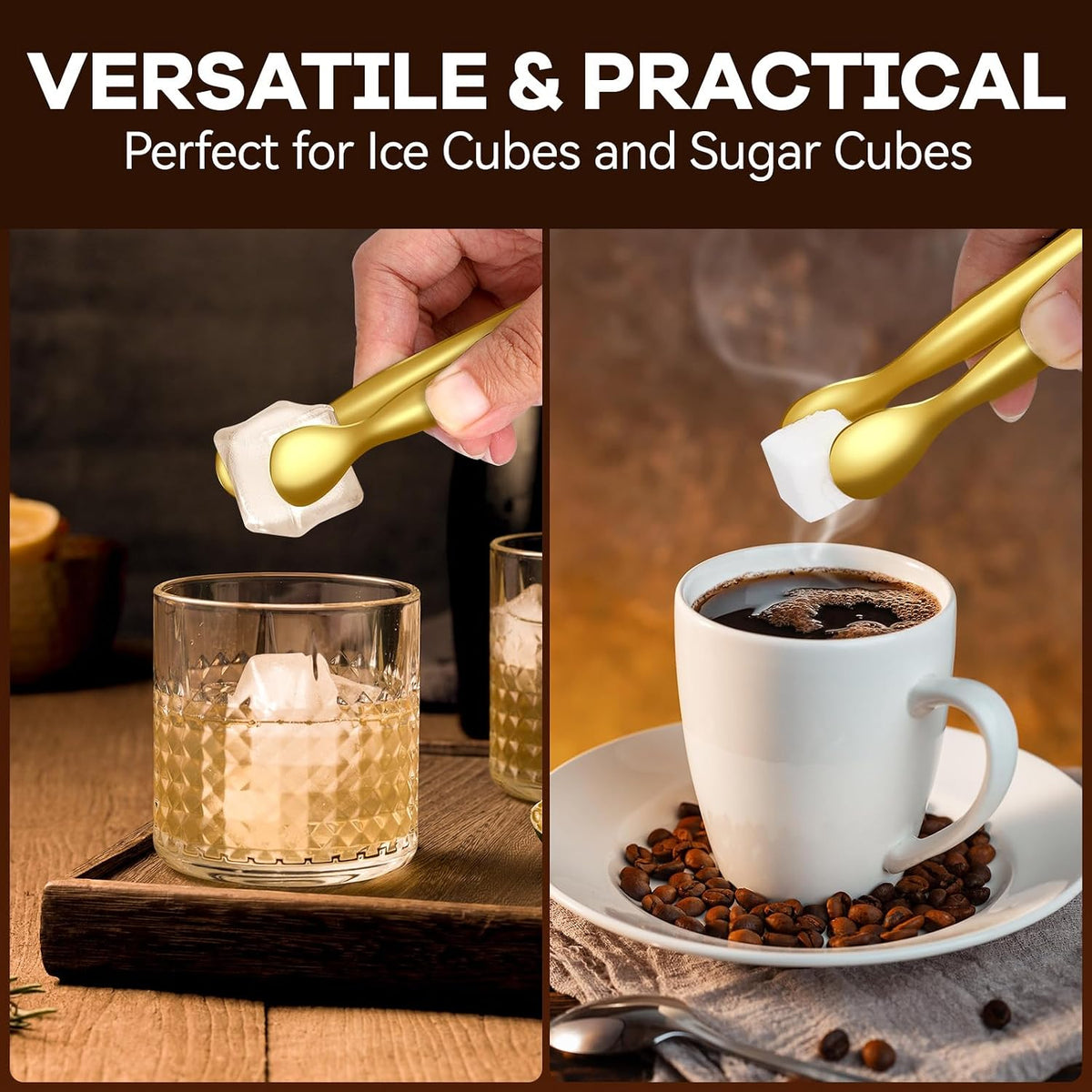 HOTEC 12Pcs Mini Gold Tongs for Serving, 4.3" Small tongs Stainless Steel Sugar Tongs for Coffee Bar, Tea Party, Appetizers, Desserts, Buffet and Ice Bucket Food-Grade & Dishwasher Safe