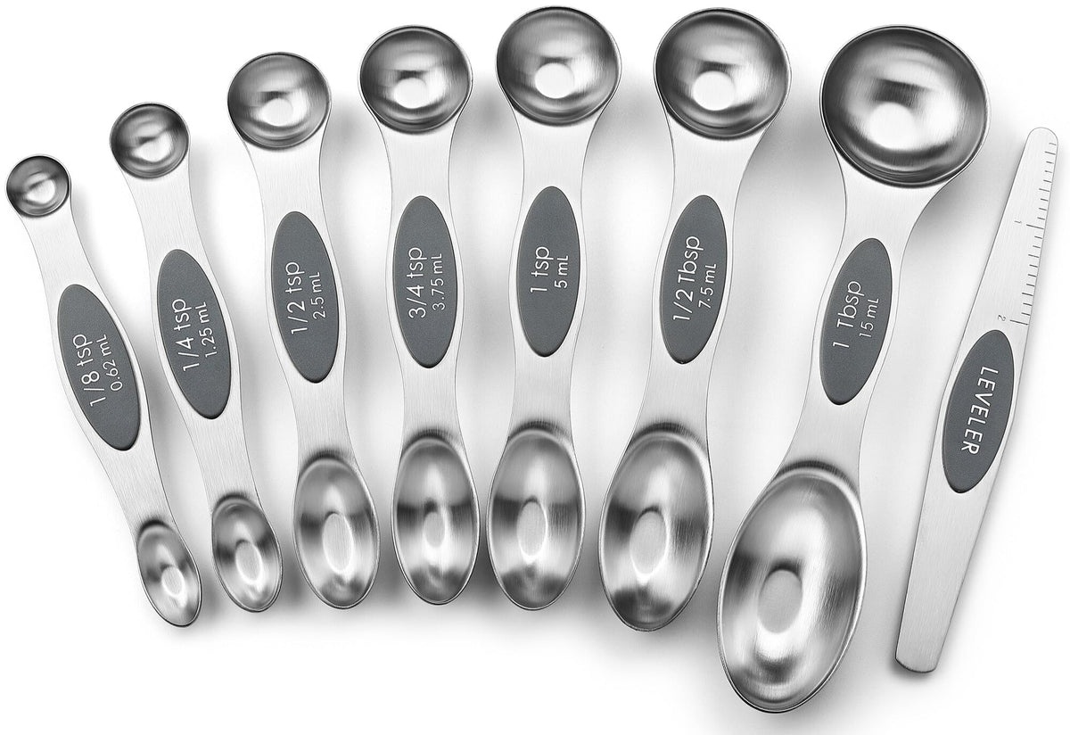 Spring Chef Stainless Steel Magnetic Measuring Spoons Set of 8, Black