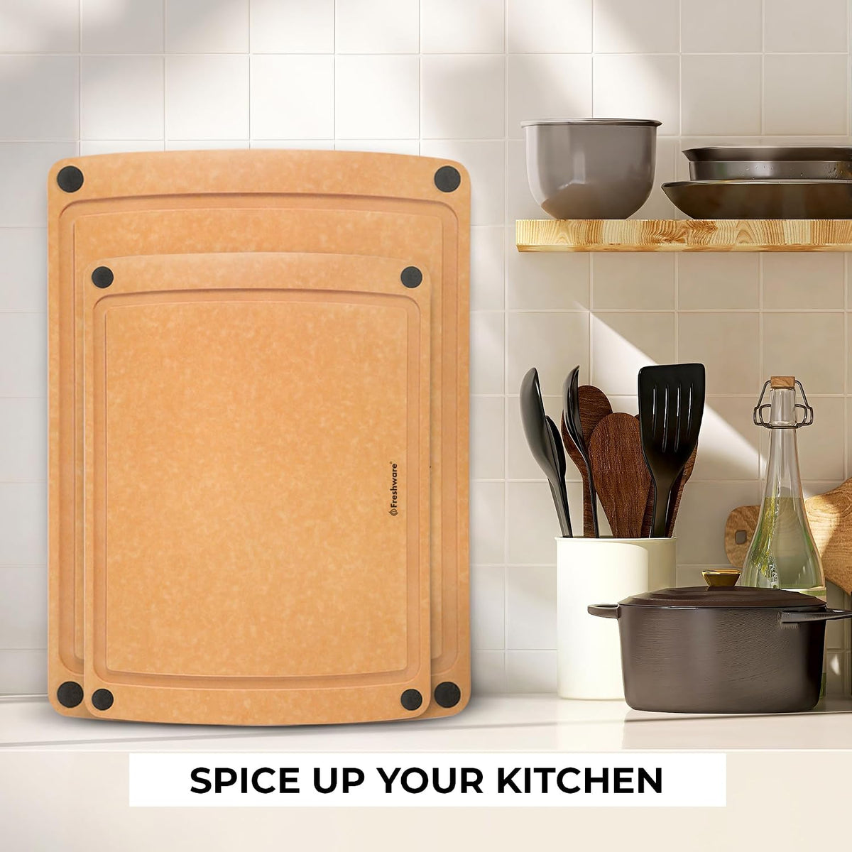Freshware Wood Fiber Cutting Boards for Kitchen, Dishwasher Safe, Set of 2