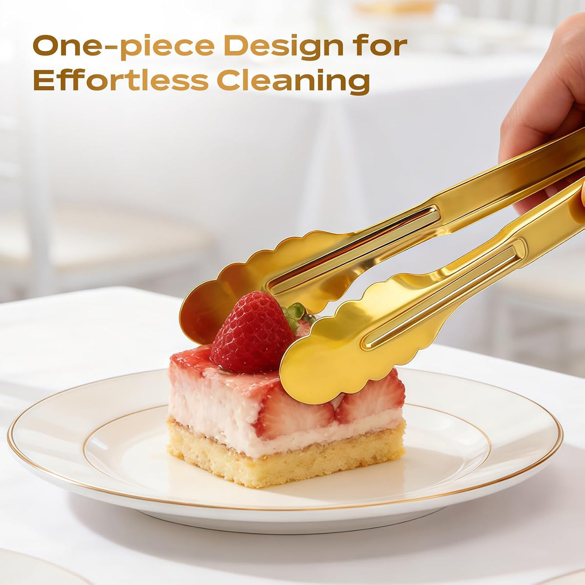 6 Pack Stainless Steel Serving Tongs, 9 Inch Gold Salad Tongs Serving Utensils Buffet Tongs Gold Plated Heavy Duty Reusable Metal Kitchen Clips for Salad, Snack, Barbecue, Catering, Wedding, Party