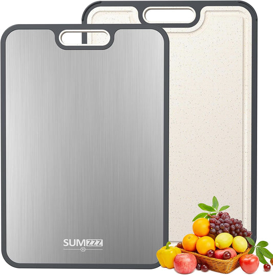 Titanium Cutting Board for Kitchen, Pure Titanium/PP, Size 16”×11” | Food Grade Materials, Separate Prep Surfaces for Raw & Cooked Food, Odor Resistant, Easy to Clean, Durable Kitchen Essential