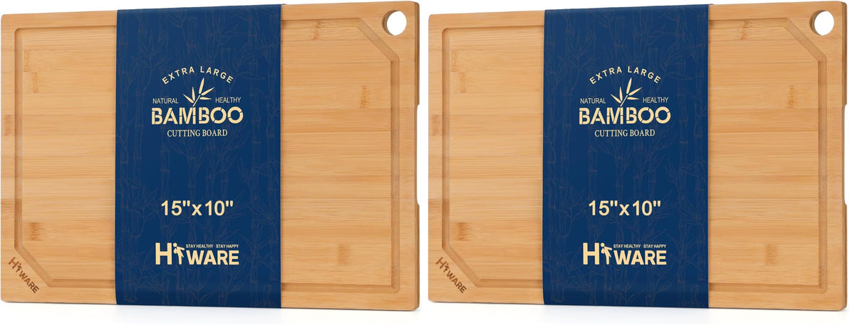 Hiware Bamboo Cutting Board for Kitchen, Heavy Duty Wood Cutting Board with Juice Groove, 100% Organic Bamboo, Pre Oiled, 15" x 10"