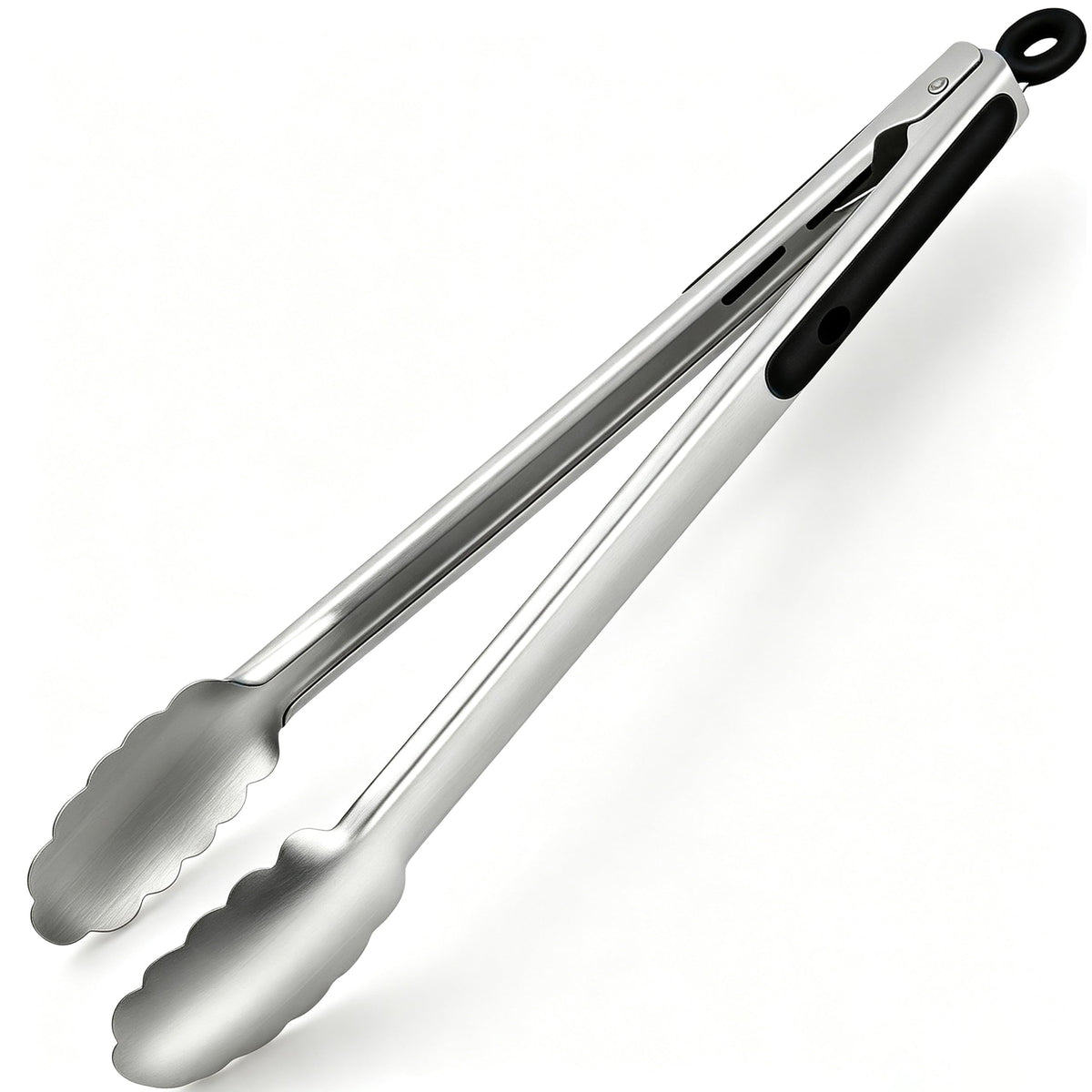 Kitchen Tongs with Silicone Tips - Heat Resistant 600°F Stainless Steel Cooking Tong Set, Non-Stick 7" 9" 12" Locking Silicone Tongs for Cooking, Grilling, Serving & Baking (3-Piece, Black)