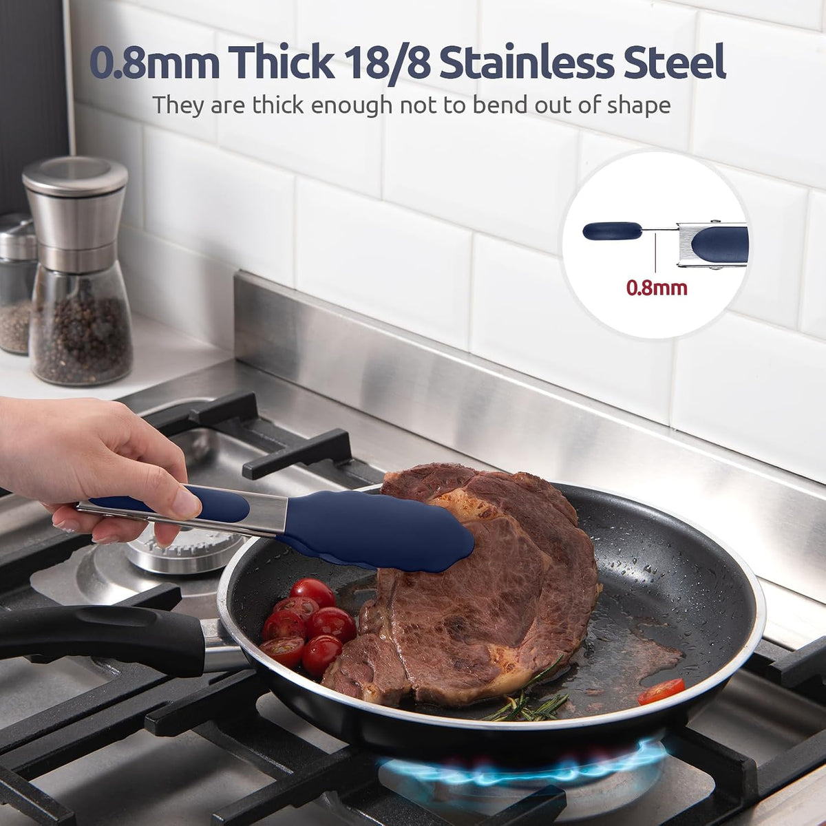 U-Taste Kitchen Tong for Cooking, 480ºF Heat-Resistant, 7in/Midnight Blue