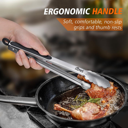 Hotec Tongs for Cooking Stainless Steel Kitchen Tongs Set of 2-9" and 12"