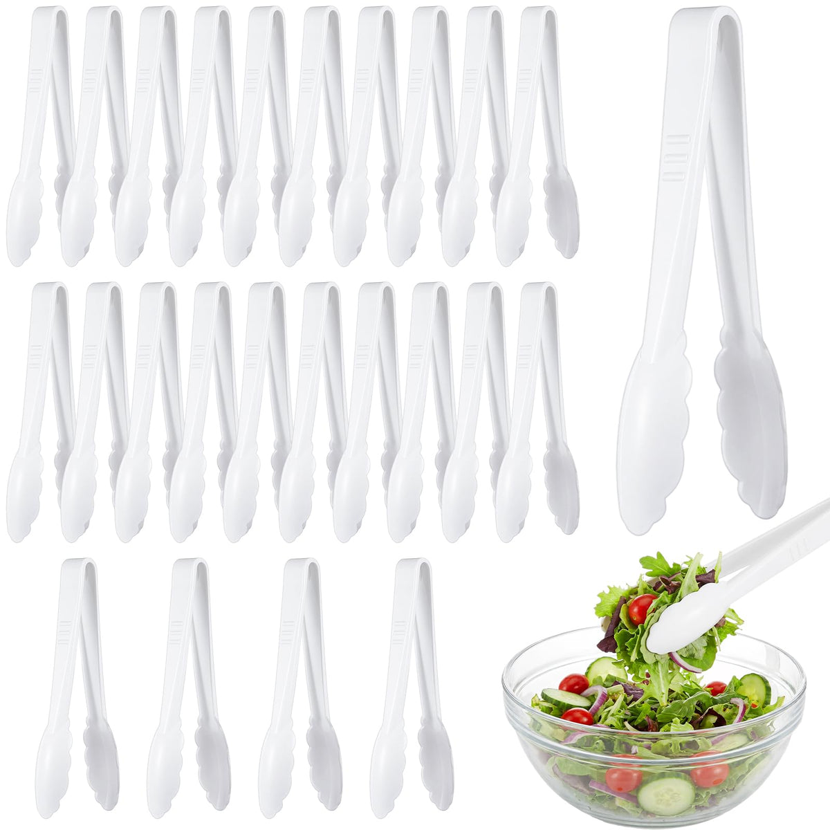 50 Pcs Plastic Tongs, 9 Inch Disposable Serving Tongs,Black