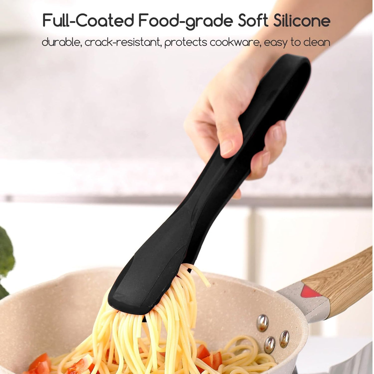 SOLEADER 11 Inch Silicone Tongs for Cooking Heat Resistant, Lightweight Non-Scratch Stainless Steel, Kitchen & BBQ Tools with Silicone Tips for Flipping Fish, Steak, Toast & Bread (2-Pack)