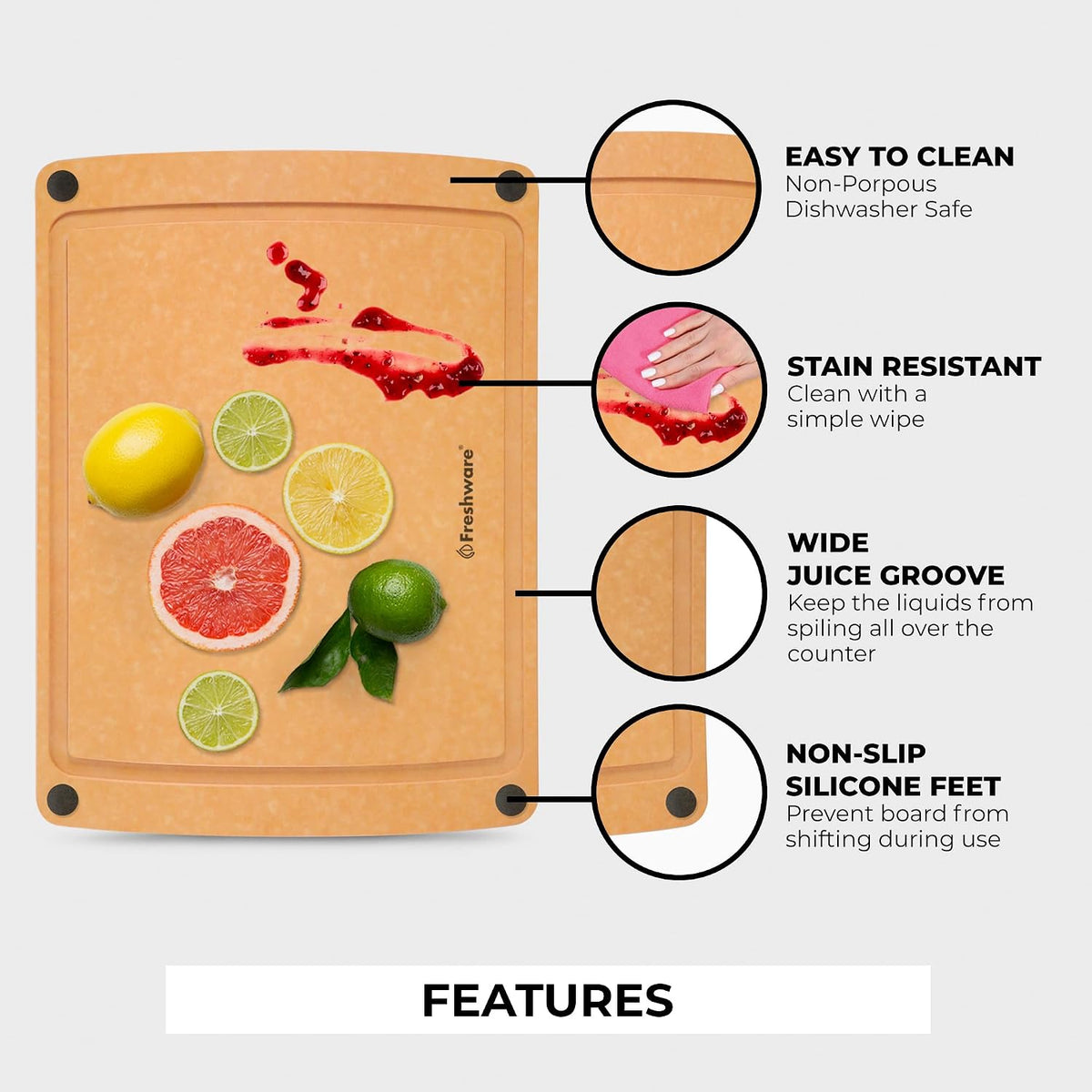 Freshware Wood Fiber Cutting Boards for Kitchen, Dishwasher Safe, Set of 2
