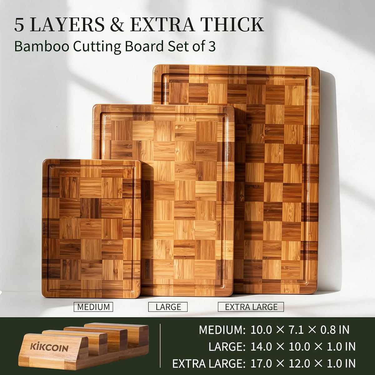 Kikcoin Extra Large Bamboo Cutting Board, Wood Cutting Boards for Kitchen