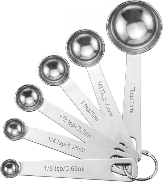Measuring Spoons, 6-Piece Heavy Duty Stainless Steel Measuring Spoons Set