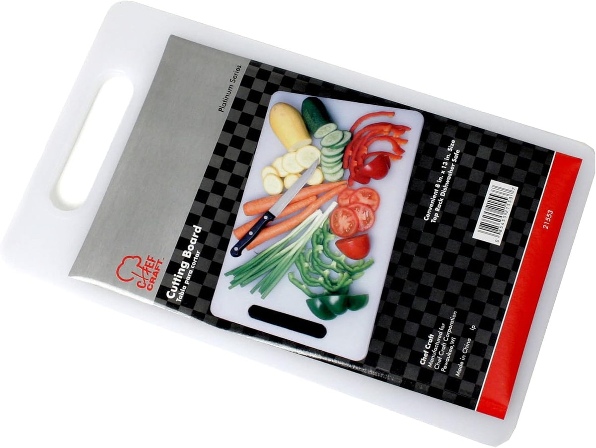 Chef Craft Basic Solid Plastic Cutting Board, 13 x 8 inch, White