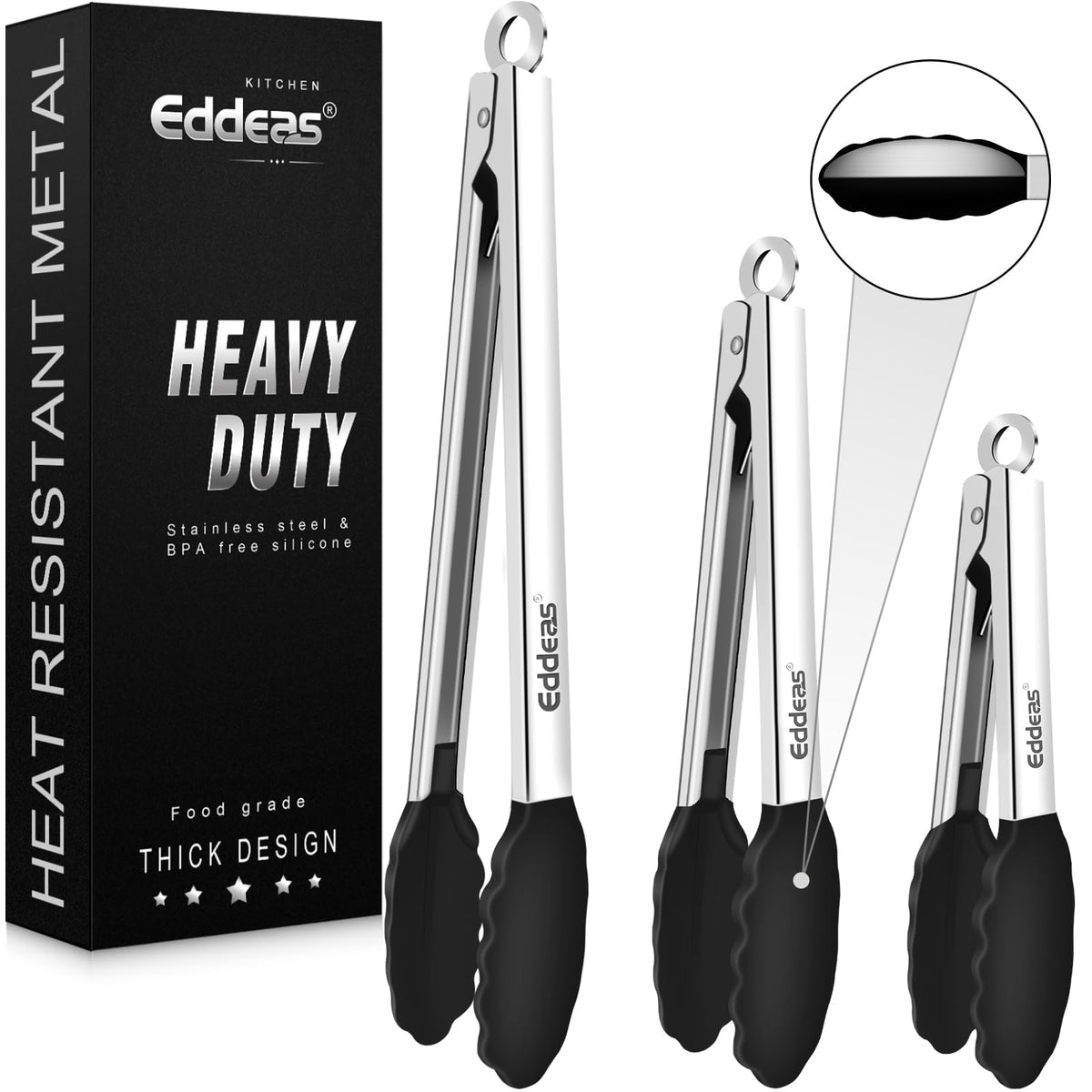 Tongs For Cooking Up to 600 °F Metal Kitchen Tongs 3PCS 7,9,12 Inch