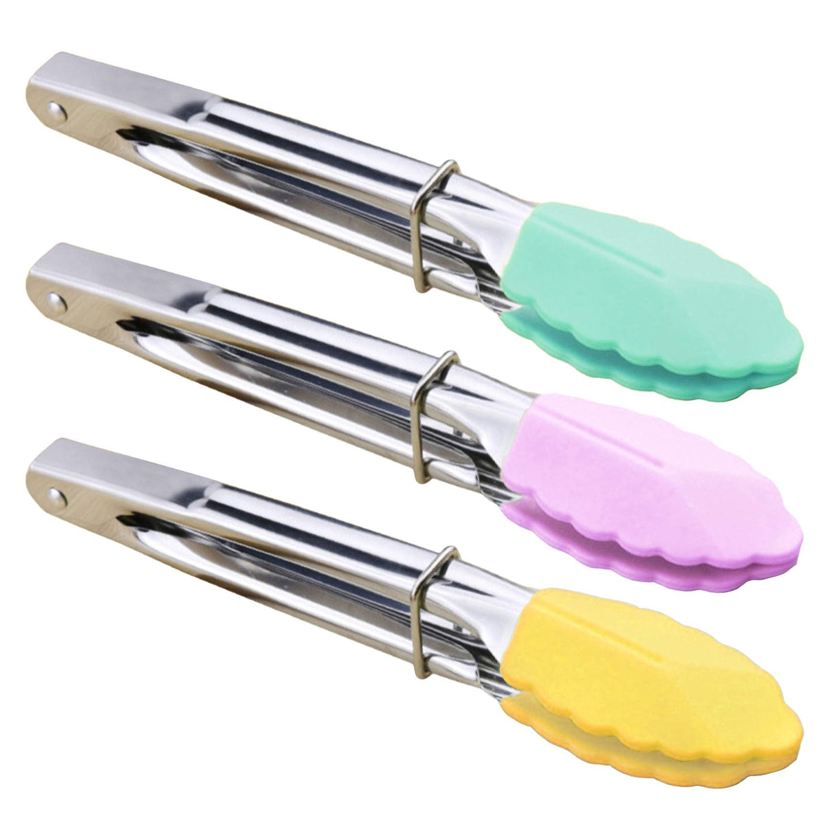 HINMAY Mini Stainless Steel Food Tongs with Silding Rings 7-Inch, Set of 6