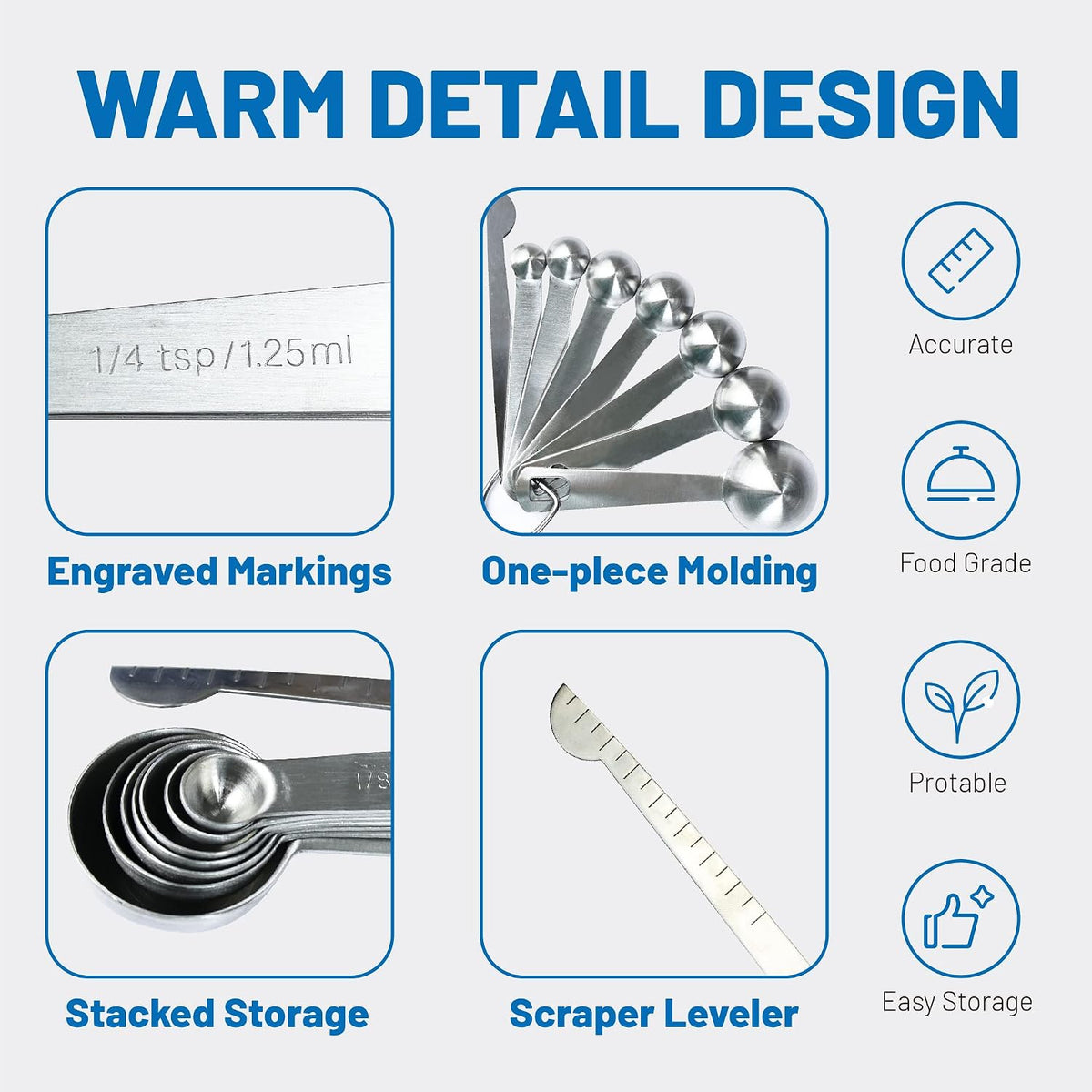 Measuring Spoons, 8-Piece Heavy Duty Stainless Steel Measuring Spoons Set