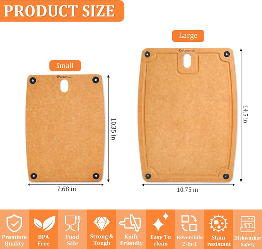 Cutting Boards for Kitchen Dishwasher Safe Eco-Friendly Composite Cutting Board Set of 2, Reversible Chopping Board with Handles & Juice Grooves, Small & Large Cutting Board for Countertop