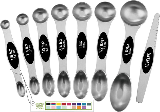 Spring Chef Stainless Steel Magnetic Measuring Spoons Set of 8, Black