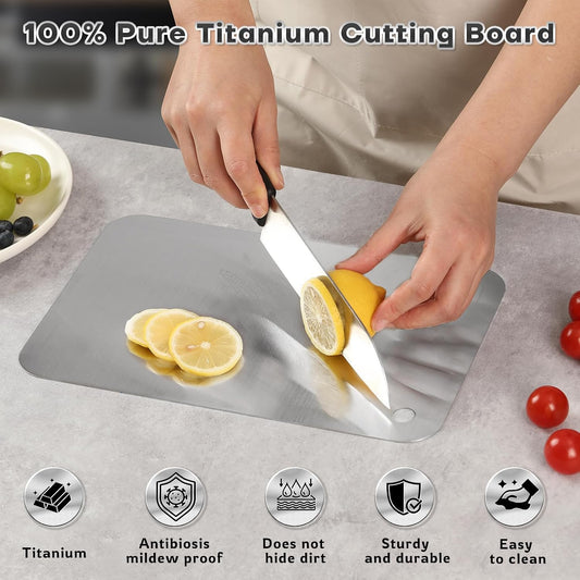 Katori Titanium Cutting Boards for Kitchen-100% Pure Titanium Cutting Board set Double Sided Non Toxic Titanware Chopping Board,Dishwasher Safe Metal Cutting Boards FathersDay Gifts(1PC-S-8x11.5In)