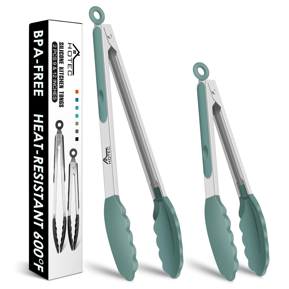 HOTEC Stainless Steel Kitchen Tongs with Silicon Tips, Set of 3-7", 9" &12"
