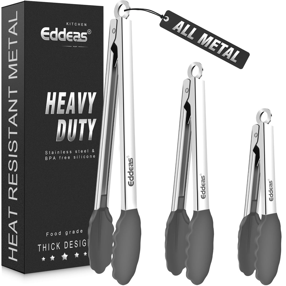Tongs For Cooking Up to 600 °F Metal Kitchen Tongs 3PCS 7,9,12 Inch