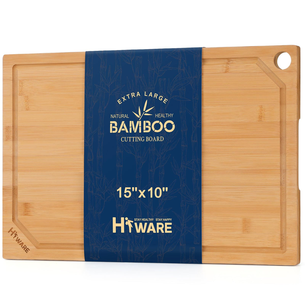 Hiware Bamboo Cutting Board for Kitchen, Heavy Duty Wood Cutting Board with Juice Groove, 100% Organic Bamboo, Pre Oiled, 15" x 10"