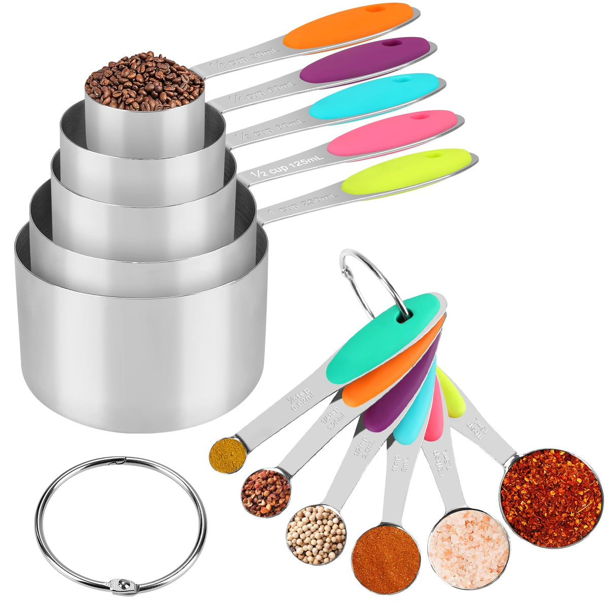 Accmor 11 Piece Stainless Steel Measuring Spoons Cups Set, Premium Stackable Tablespoons Measuring Set for Gift Dry Liquid Ingredients Cooking Baking