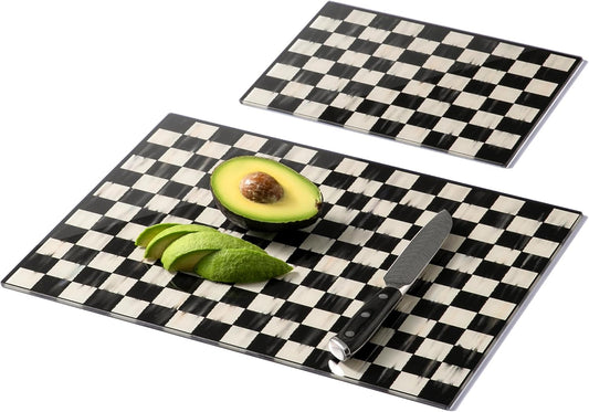 Glass Cutting Board Set, Checkered Cutting Boards for Kitchen 2PCS