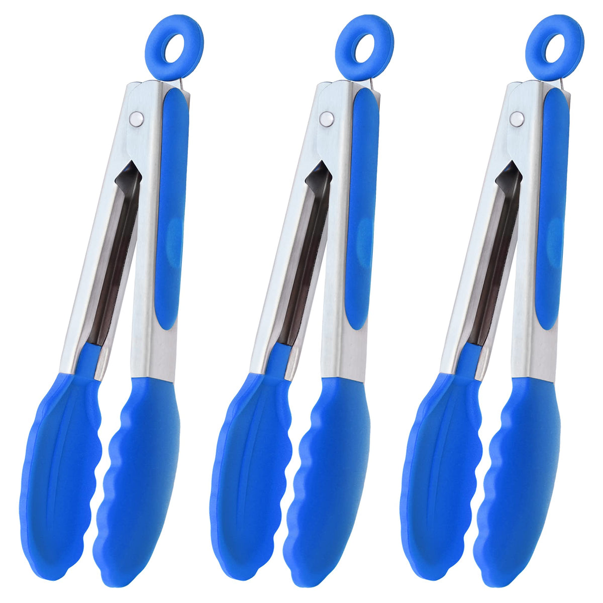HINMAY Mini Tongs with Silicone Tips 7-Inch Kitchen Tongs, Set of 3 (Black)