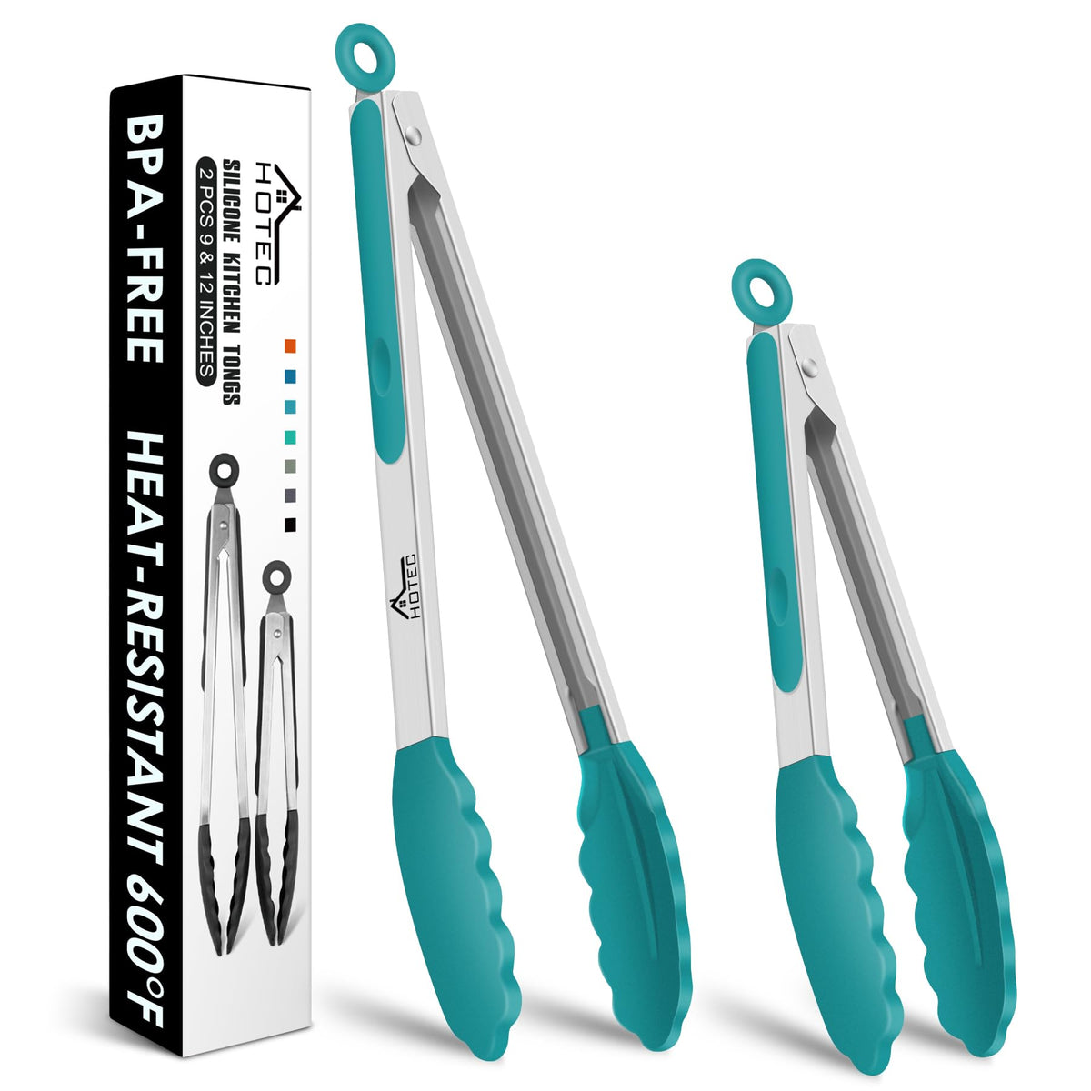 HOTEC Stainless Steel Kitchen Tongs with Silicon Tips, Set of 3-7", 9" &12"