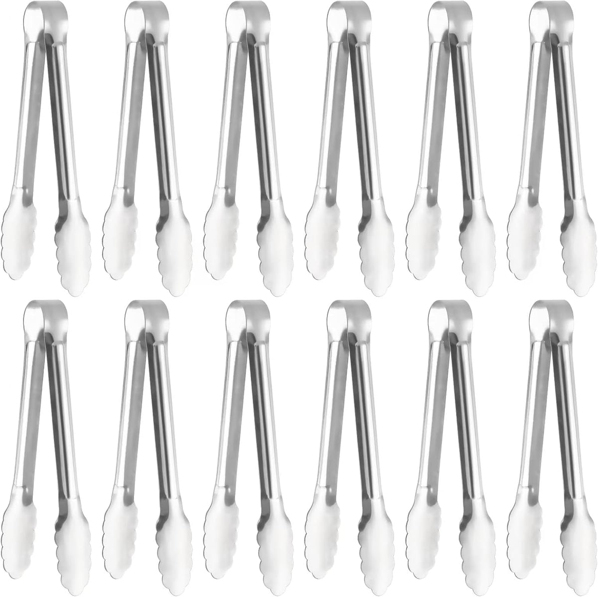 Serving Tongs, Stainless Steel Kitchen Cooking Food Buffet Mini Salad Appetizer Tong Small, Set of 12