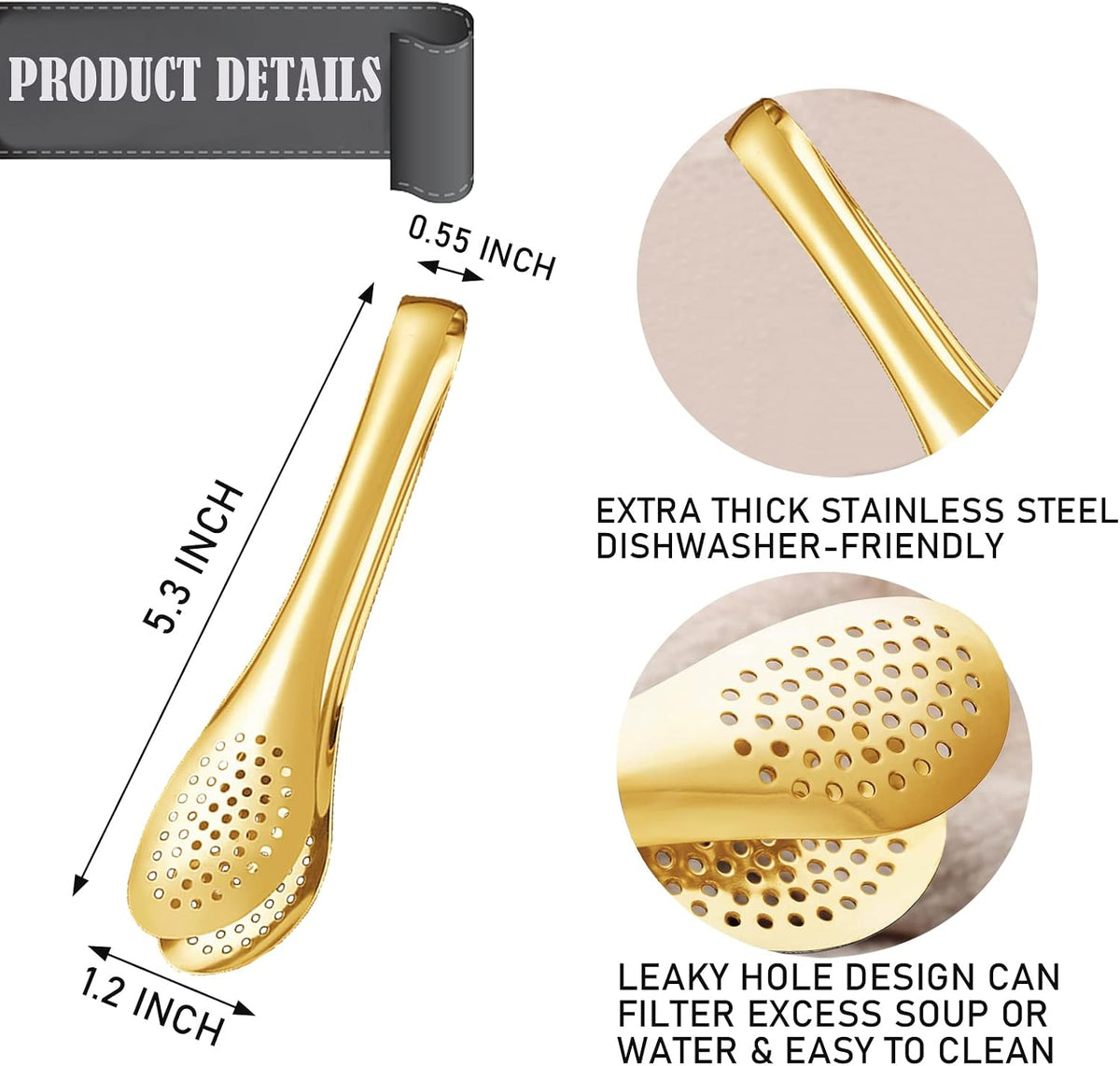Mini Serving Tongs Gold Tongs 5 Inch Stainless Steel Serving Utensils Small Tongs for Appetizers Sugar Tongs Ice Tongs Tea Party Set of 4 (5 Inch Gold)