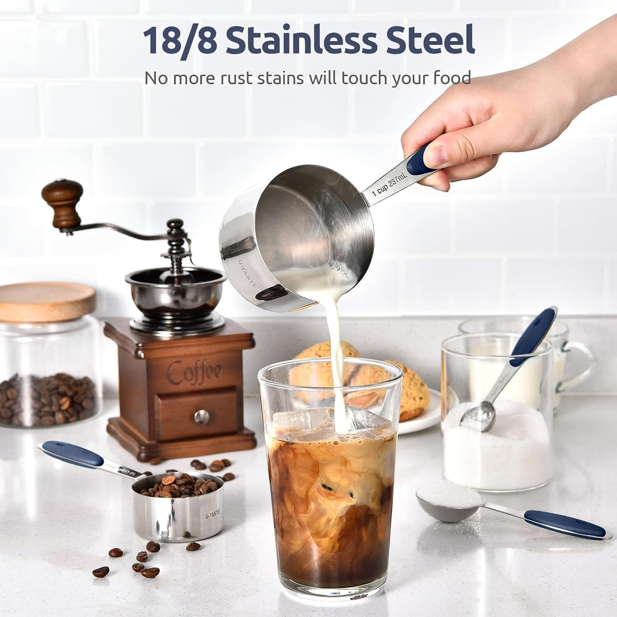 U-Taste Measuring Cups Spoons Set, 18/8 Stainless Steel, 10Pc/Midnight Blue