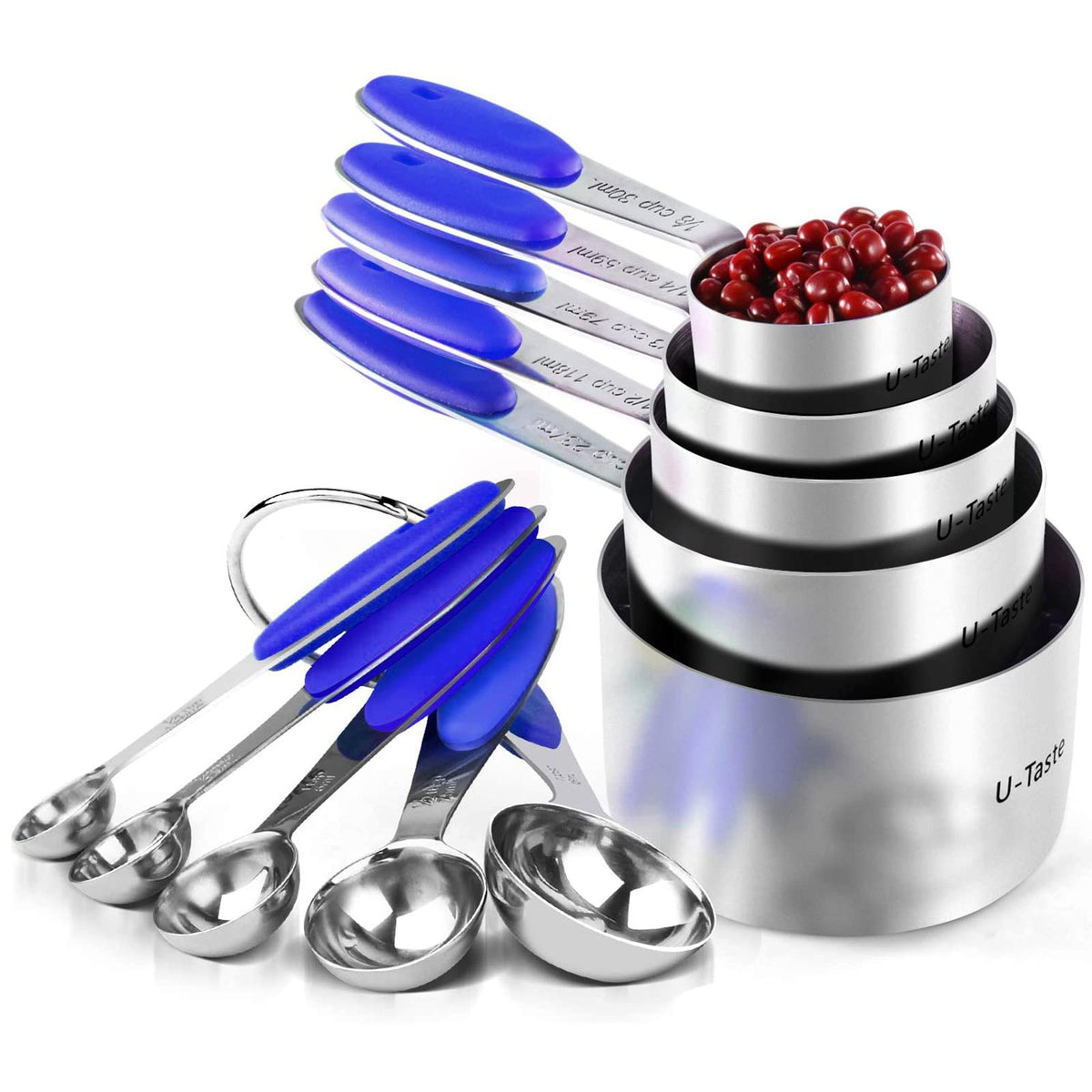 U-Taste Measuring Cups Spoons Set, 18/8 Stainless Steel, 10Pc/Midnight Blue