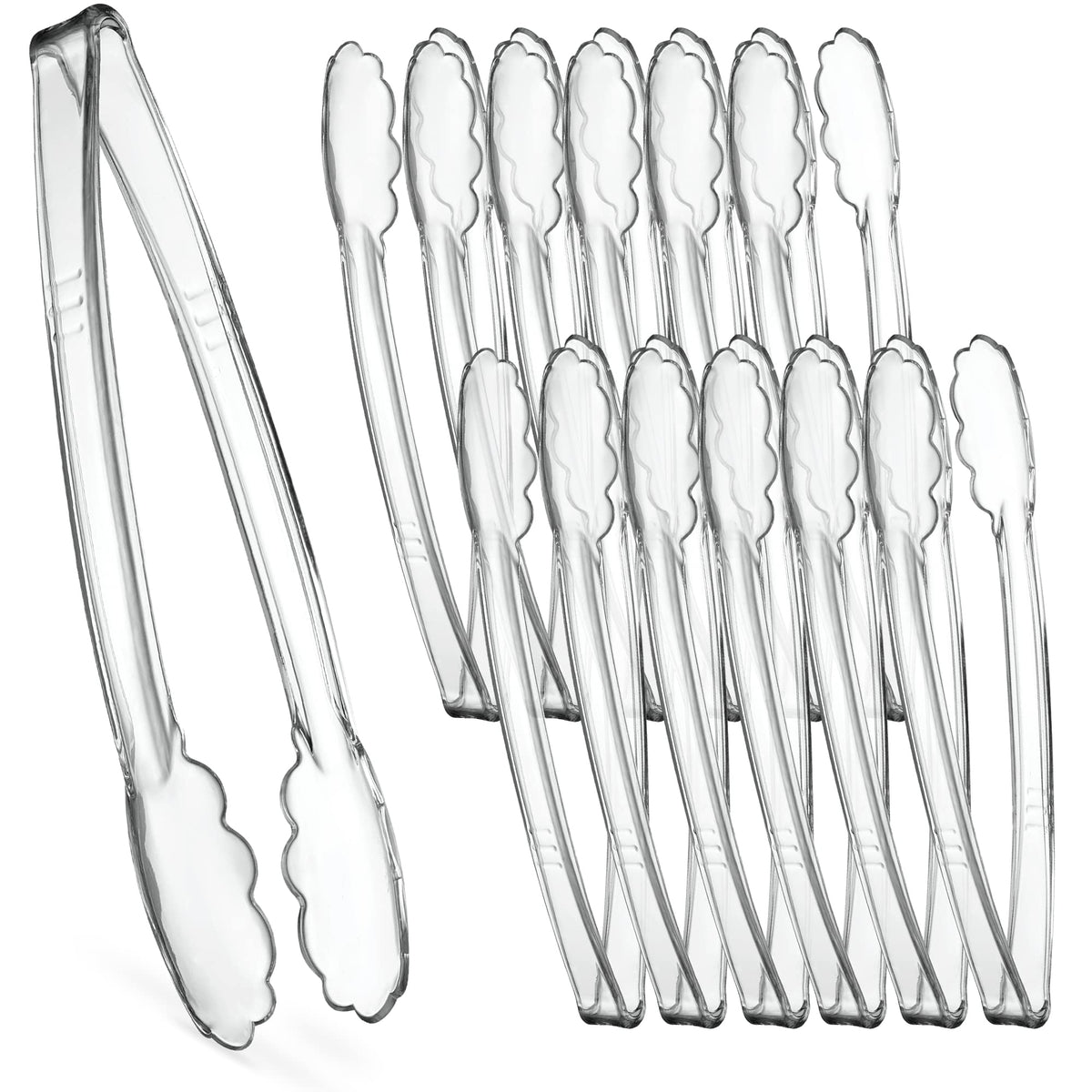 [Clear Tongs 7.5'' Inches] Plasticpro 7.5'' Serving Tongs Heavy Duty Reusable Kitchen and BBQ Clear Serving Tong for party's, Caterings, Events, Buffet, Weddings, And every Day use Pack of 12