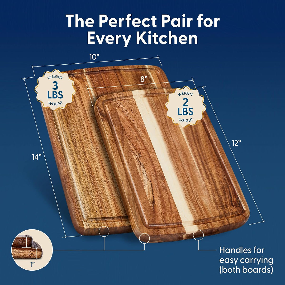 Sonder LA Doheny Duo Small Acacia Wood Cutting Board Set, 14x10x1 & 12x8x1"