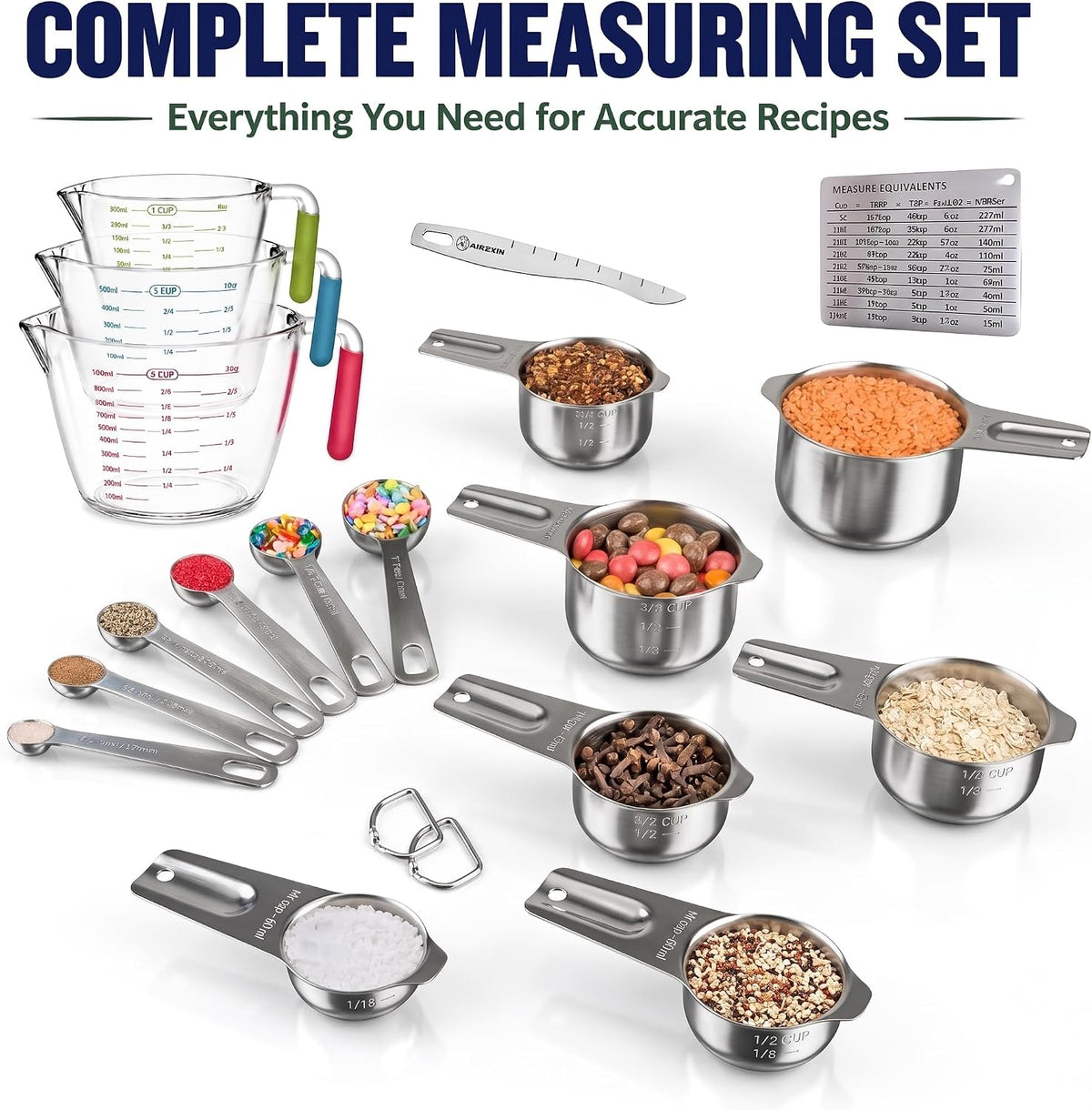 AIKEXIN Stainless Steel Measuring Cups & Spoons Set, Precision Baking Tools