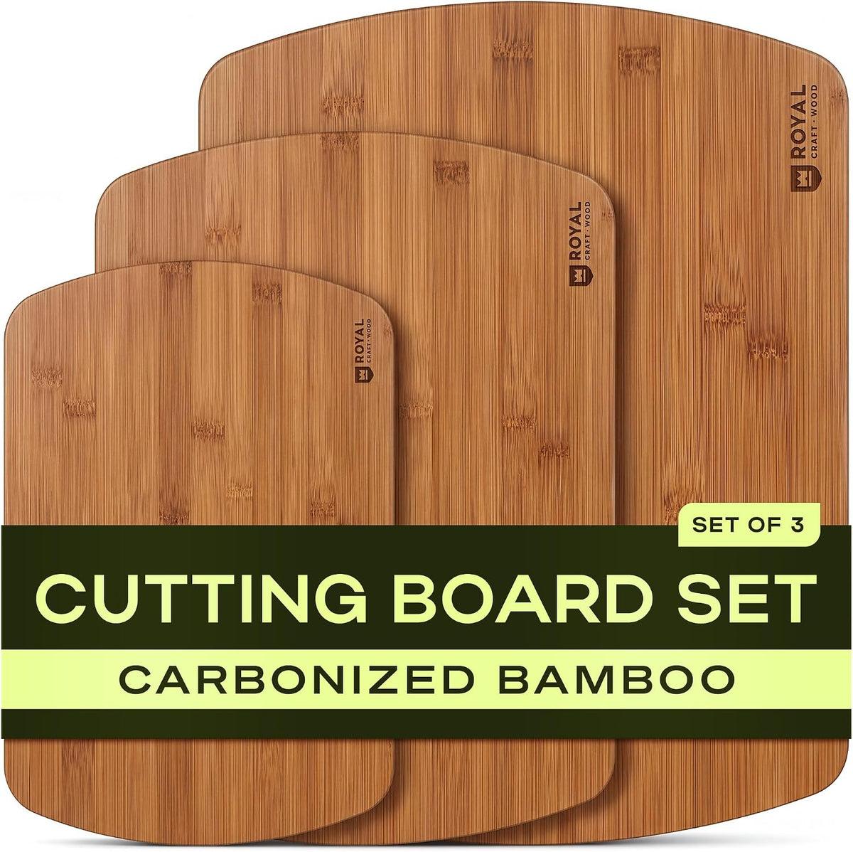 ROYAL CRAFT WOOD Wooden Cutting Boards for Kitchen Meal Prep & Serving - Bamboo Wood Serving Board Set with Deep Juice Groove Side Handles - Charcuterie & Chopping Butcher Block for Meat