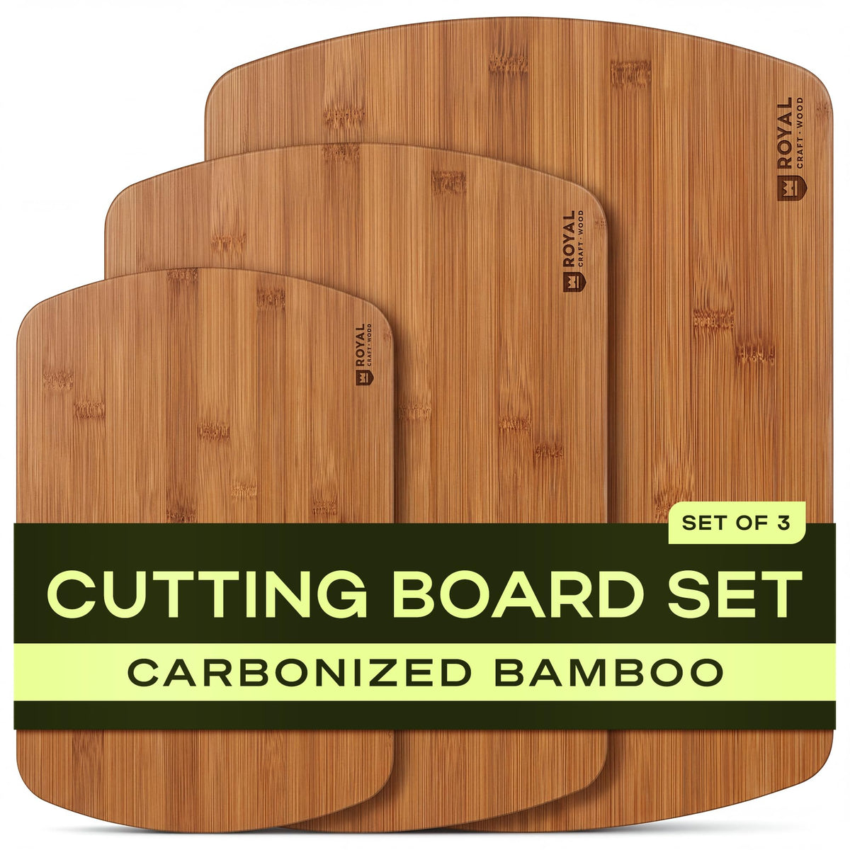 ROYAL CRAFT WOOD Wooden Cutting Boards for Kitchen Meal Prep & Serving - Bamboo Wood Serving Board Set with Deep Juice Groove Side Handles - Charcuterie & Chopping Butcher Block for Meat