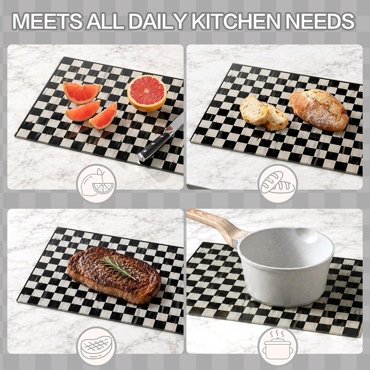 Glass Cutting Board Set, Checkered Cutting Boards for Kitchen 2PCS