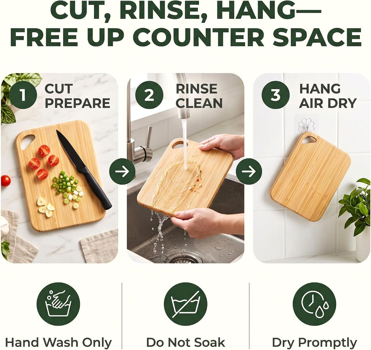 Small Bamboo Cutting Boards, Set of 2, 8 x 5.9 Inch, Hanging Holes