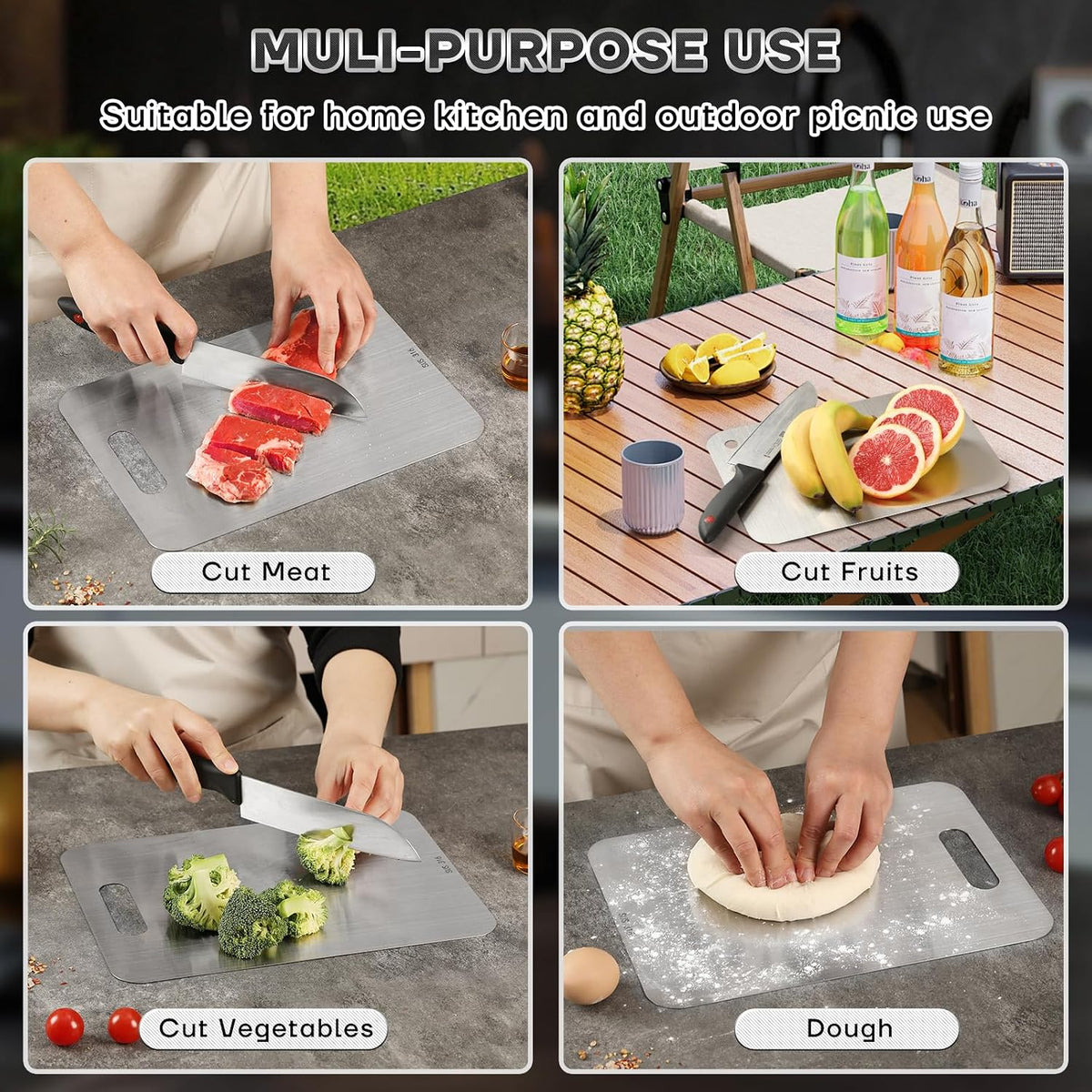 Katori Titanium Cutting Boards for Kitchen-100% Pure Titanium Cutting Board set Double Sided Non Toxic Titanware Chopping Board,Dishwasher Safe Metal Cutting Boards FathersDay Gifts(1PC-S-8x11.5In)