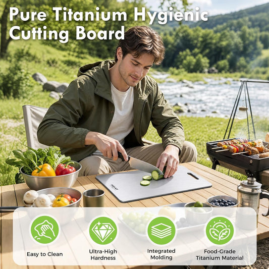 [2026 New Upgraded] Titanium Cutting Board Set of 3, 100% Pure Titanium Cutting Boards for Kitchen,Non-Slip Double-Sided Chopping Boards for Raw & Cooked Food, Non-Toxic, Dishwasher Safe (M+L+XL)