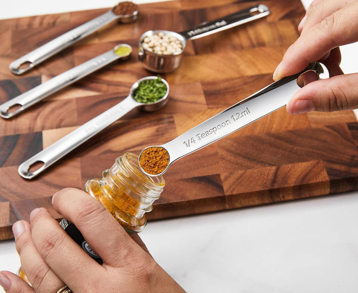 KEAWELL Premium 18/10 Measuring Spoons Set (Silver, 5PC Measuring Spoons)