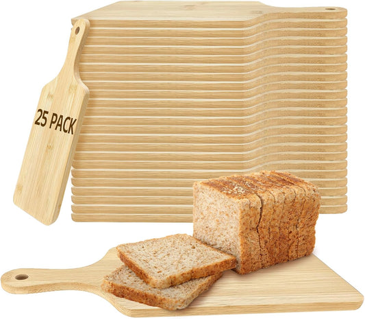 25 PCS Cutting Board Bulk Wood Chopping Board Laser Engraving Serving Board with Handle Charcuterie Boards for Customized Mother's Day Housewarming Gift 11" x 5" Bamboo