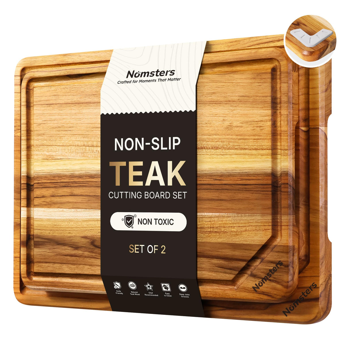 Teak Wood Cutting Board for Kitchen Non Slip Charcuterie Board