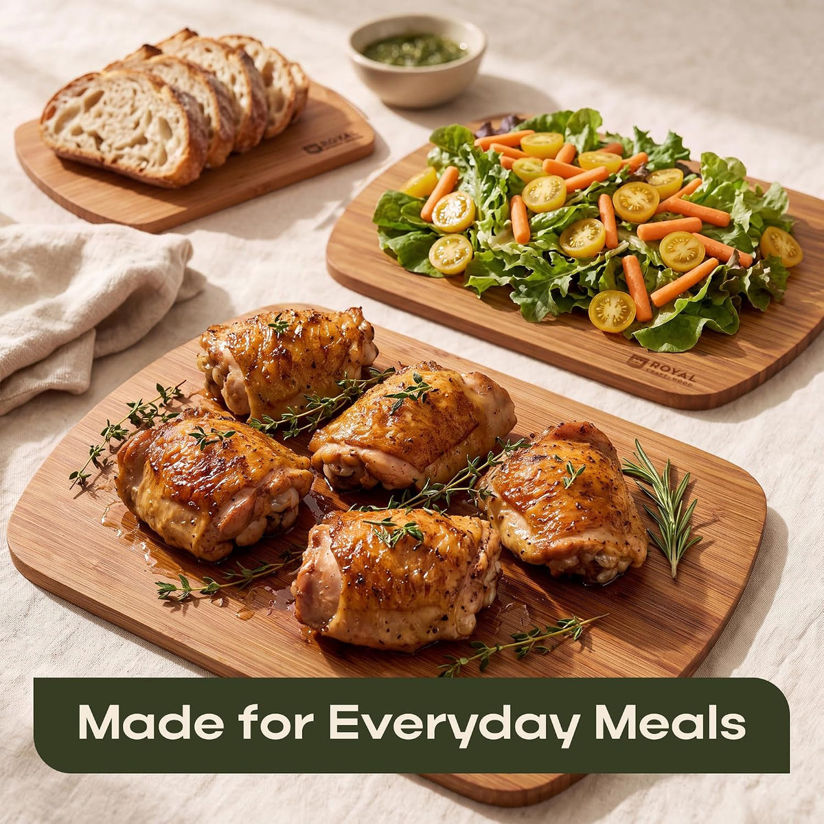 ROYAL CRAFT WOOD Wooden Cutting Boards for Kitchen Meal Prep & Serving - Bamboo Wood Serving Board Set with Deep Juice Groove Side Handles - Charcuterie & Chopping Butcher Block for Meat