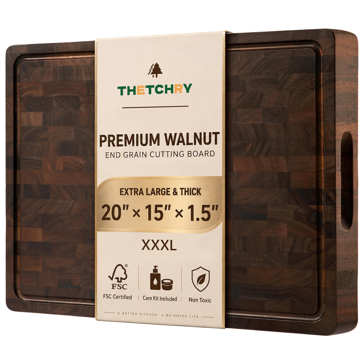 THETCHRY Walnut Cutting Boards for Kitchen Solid Wood End Grain 17"×13"×1"