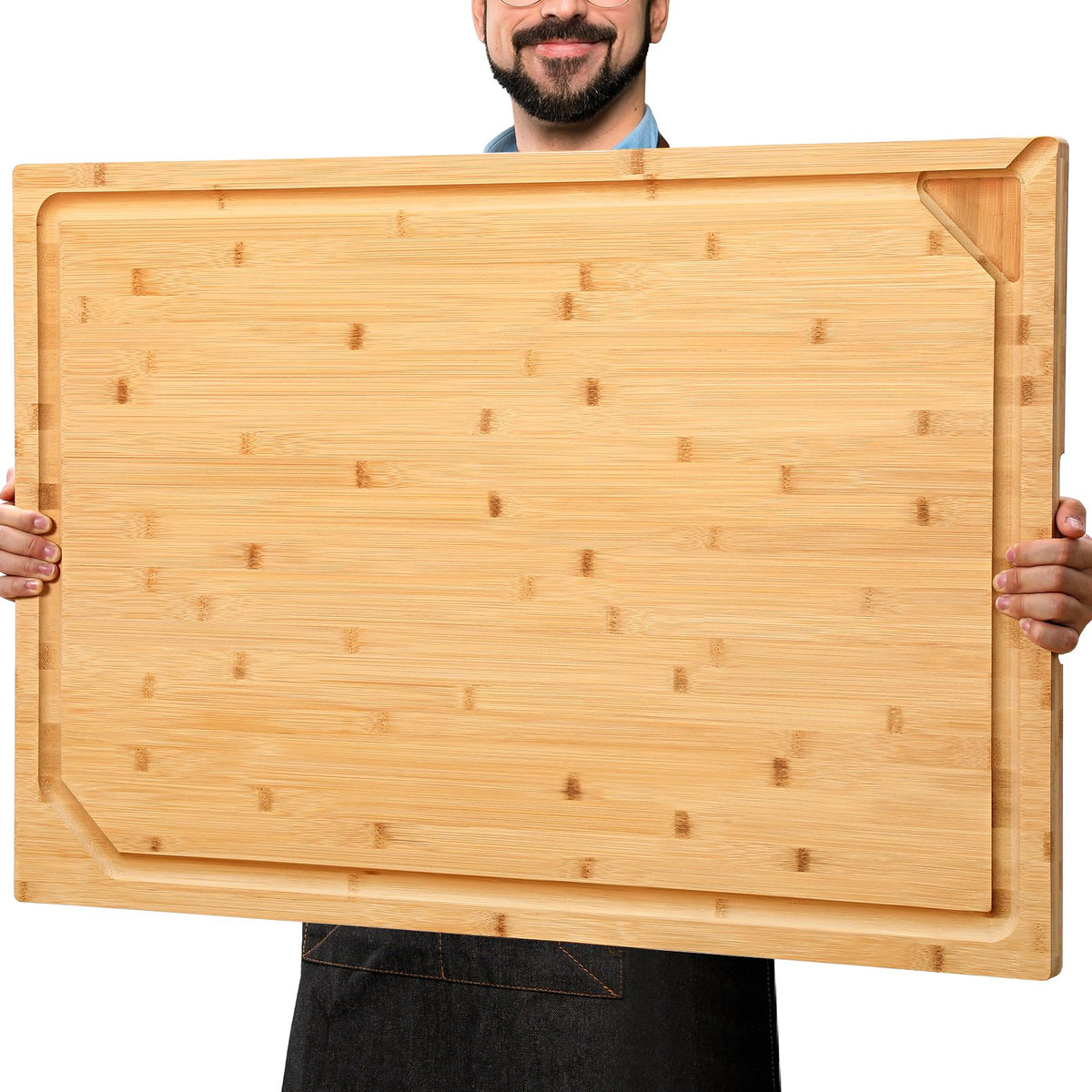 Hiware Bamboo Cutting Board for Kitchen, Heavy Duty Wood Cutting Board with Juice Groove, 100% Organic Bamboo, Pre Oiled, 15" x 10"