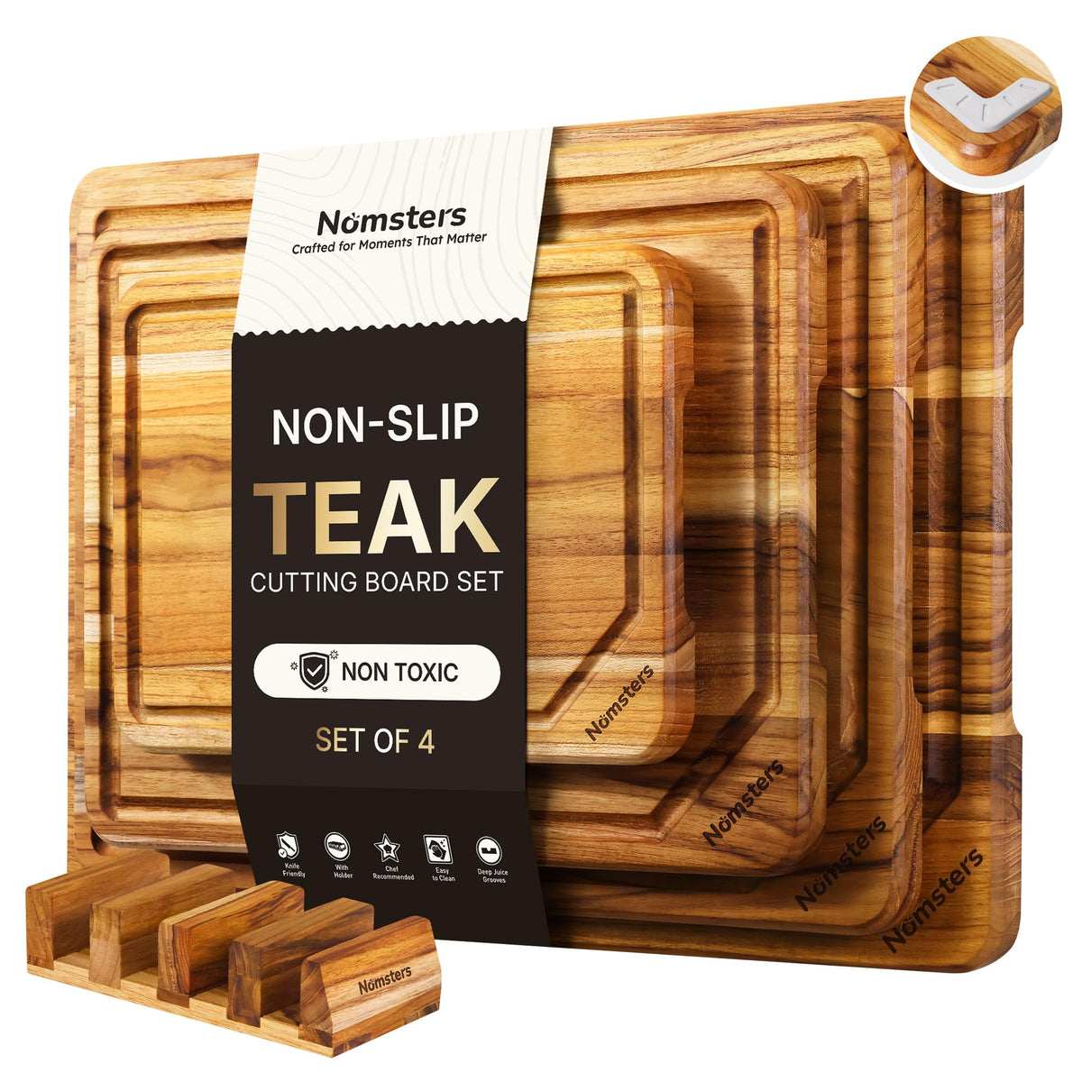 Teak Wood Cutting Board for Kitchen Non Slip Charcuterie Board