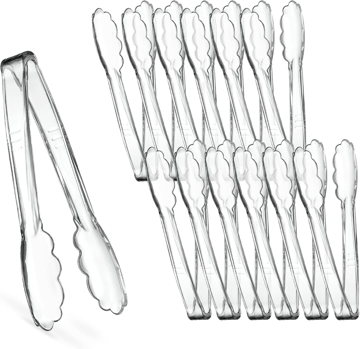 [Clear Tongs 7.5'' Inches] Plasticpro 7.5'' Serving Tongs Heavy Duty Reusable Kitchen and BBQ Clear Serving Tong for party's, Caterings, Events, Buffet, Weddings, And every Day use Pack of 12